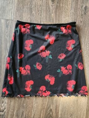 Black Skirt with Red Floral Print